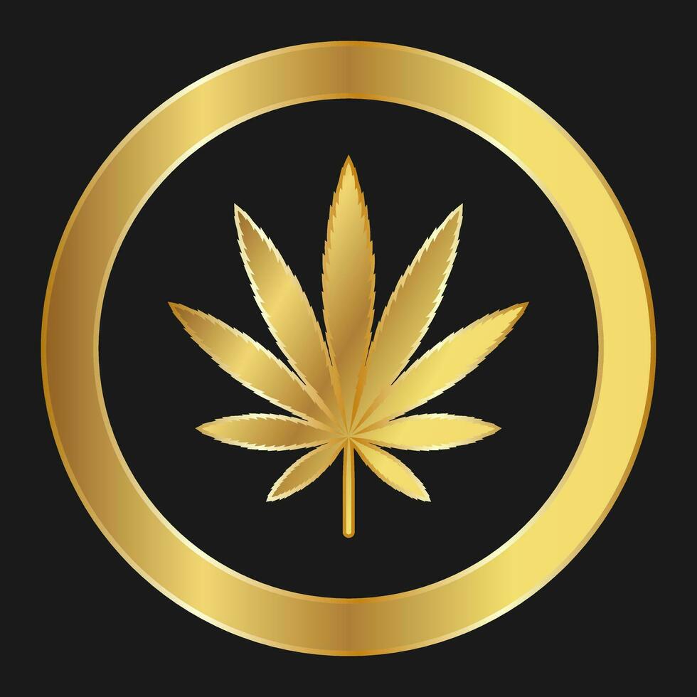 Leaf of cannabis Sativa gold icon for advertising, banners, leaflets and flyers vector