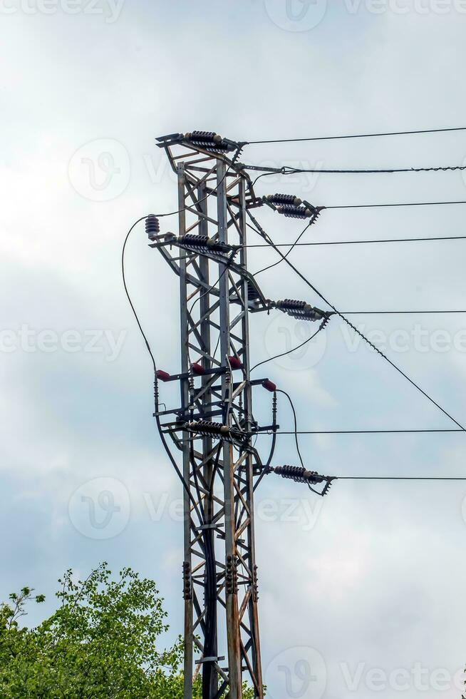 High-voltage power lines at a hydroelectric power station in the city of Nitra in Slovakia. Details. photo