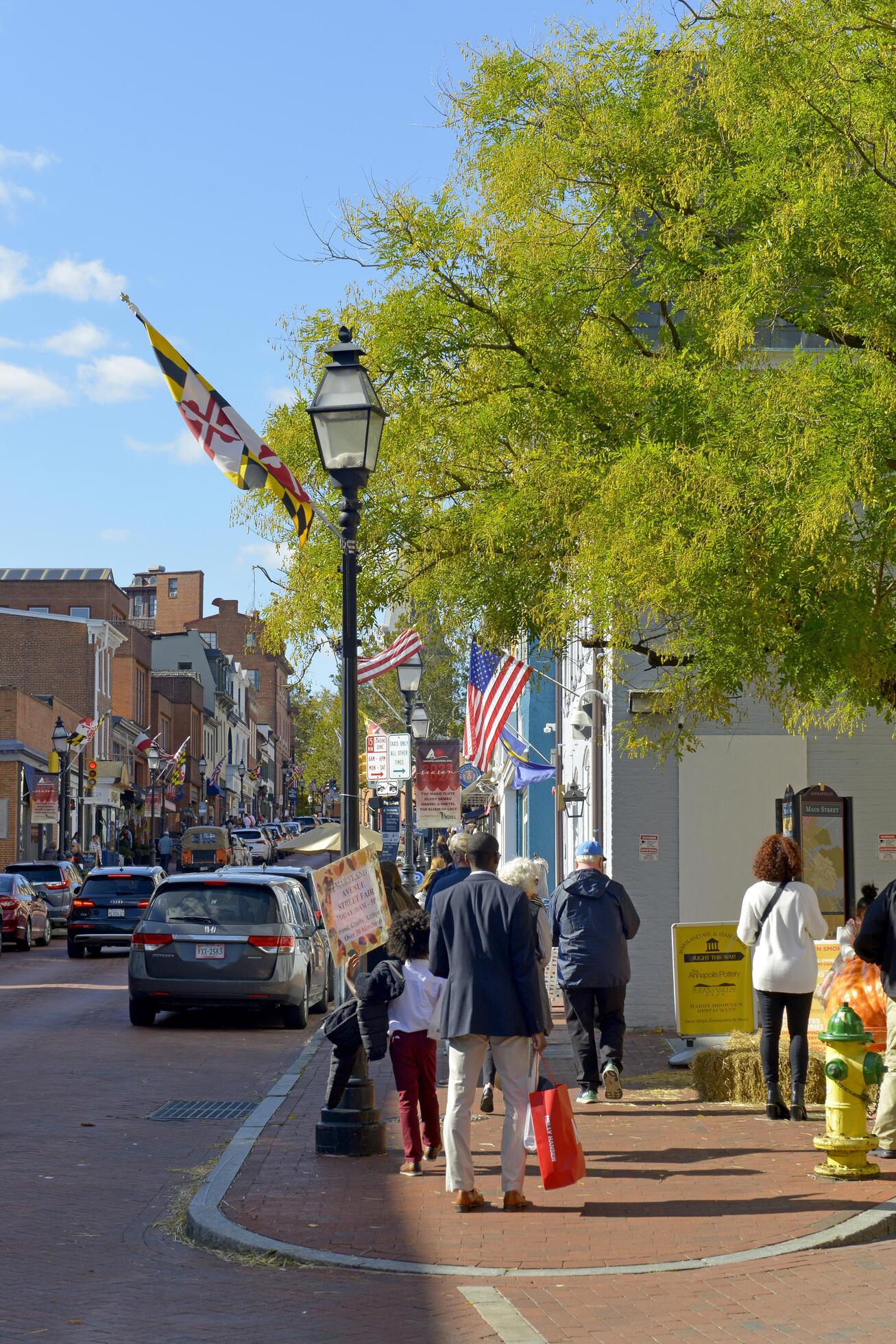 Annapolis, MD, USA 2023. People shopping on Main Street in downtown