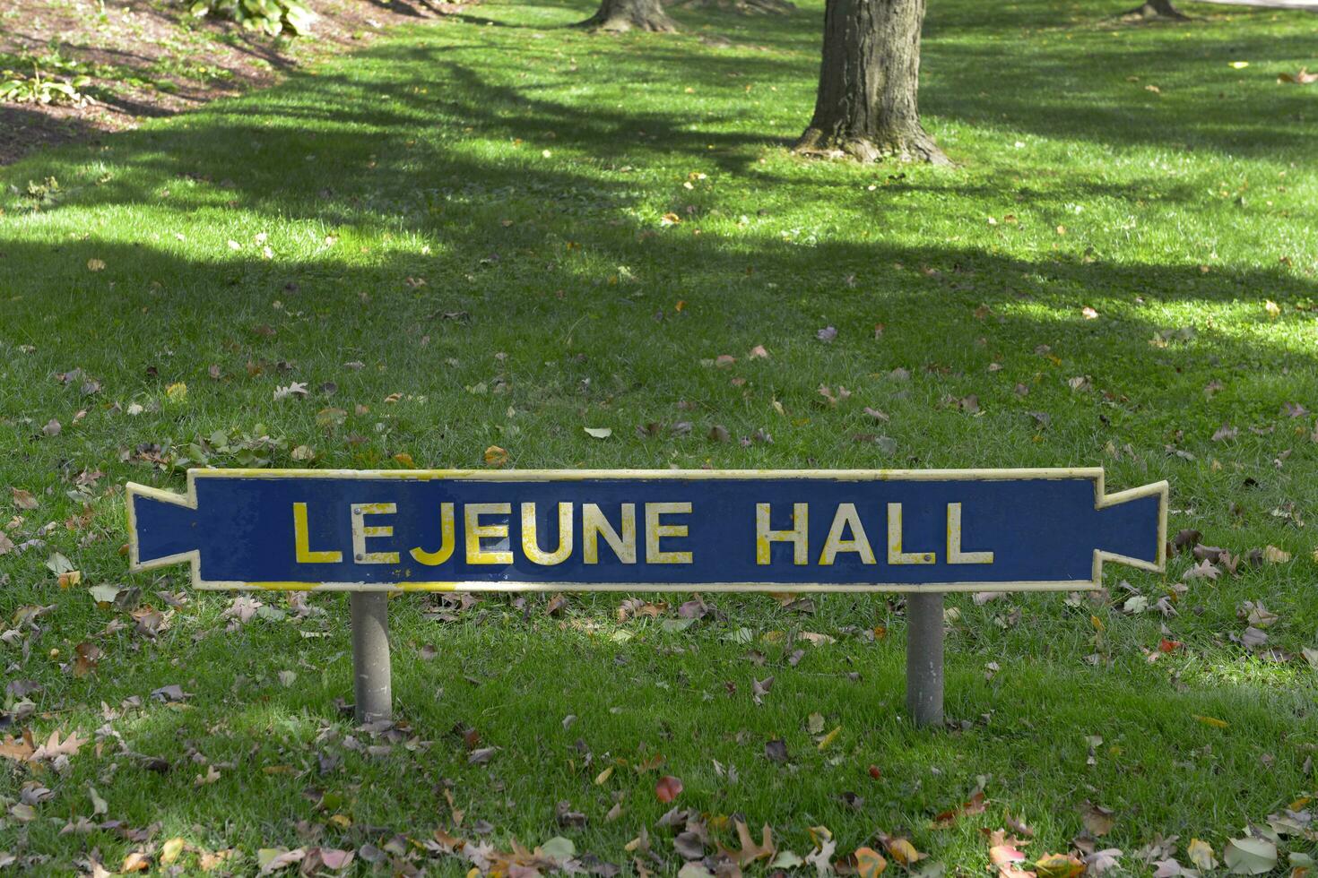 Naval College, Annapolis, MD, USA 2023. Lejeune Hall sign on campus at the United States Naval Academy at Annapolis MD photo