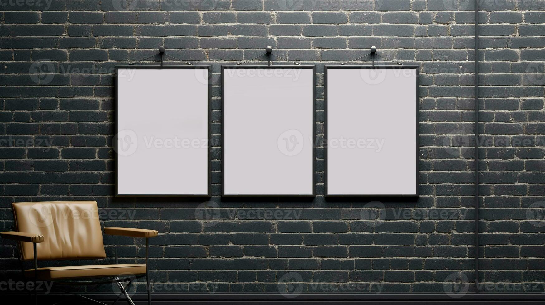 AI generated Generative AI, set of three posters mock up, blank minimalistic background, artwork template photo
