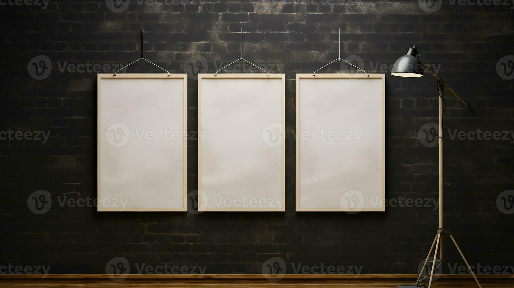 AI generated Generative AI, set of three posters mock up, blank minimalistic background, artwork template photo
