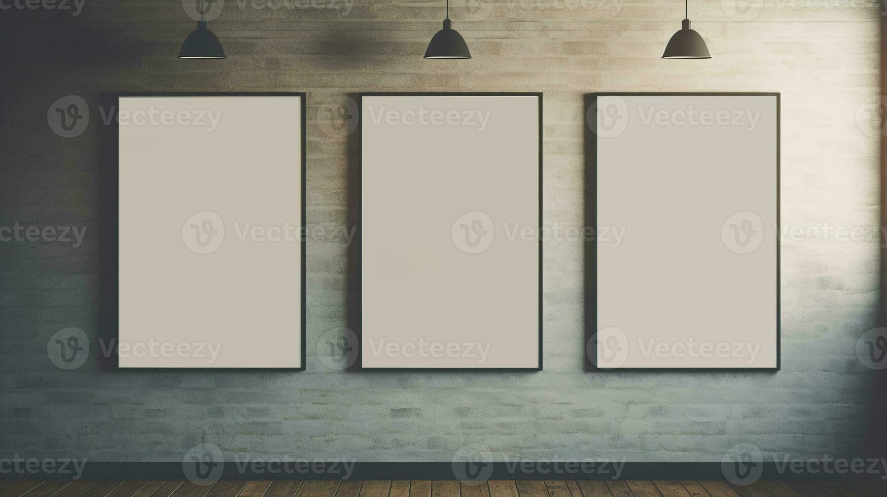 AI generated Generative AI, set of three posters mock up, blank minimalistic background, artwork template photo