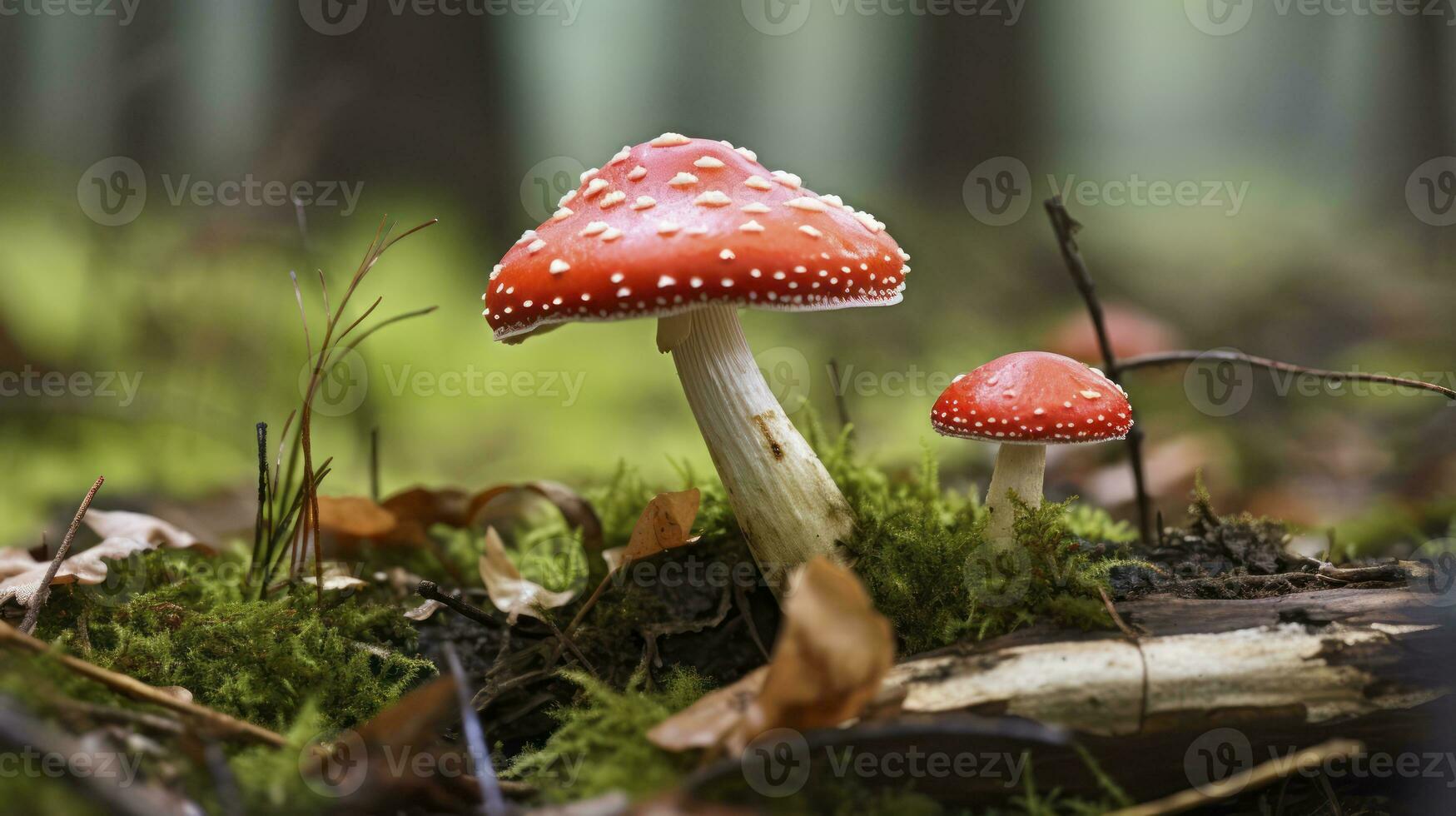 ai generado bosque fatal - el fascinante aún venenoso mundo de amanita muscaria foto