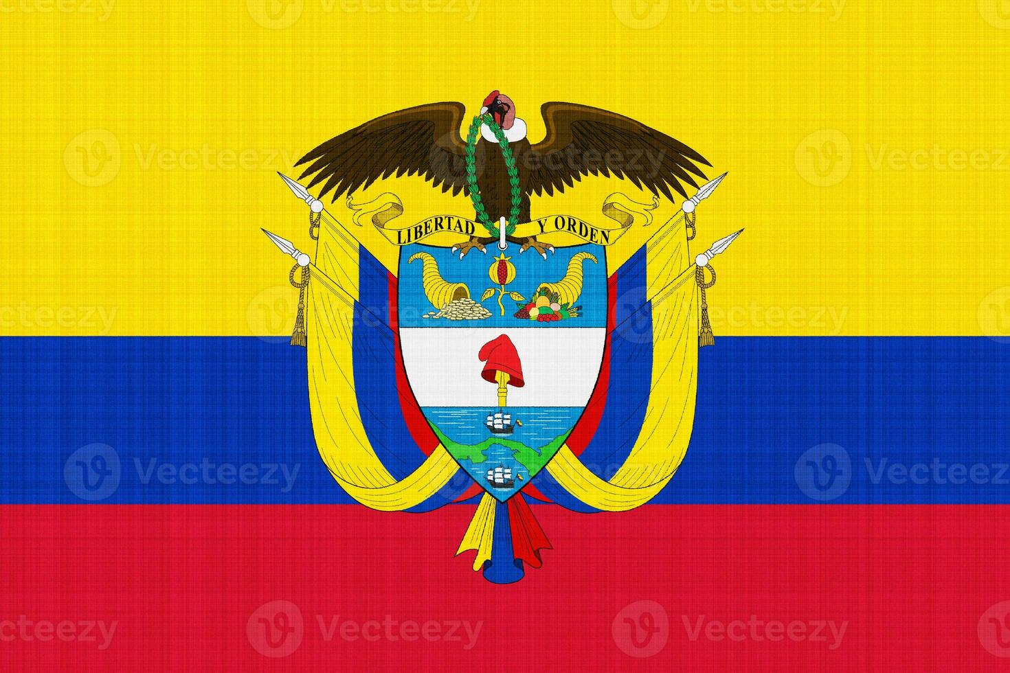 Flag and coat of arms of Republic of Colombia on a textured background. Concept collage. photo