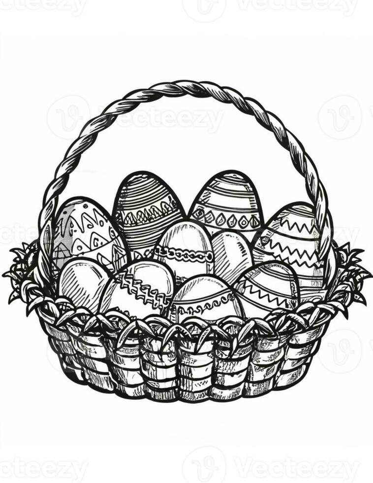 AI generated basket with Easter eggs coloring page for Easter photo