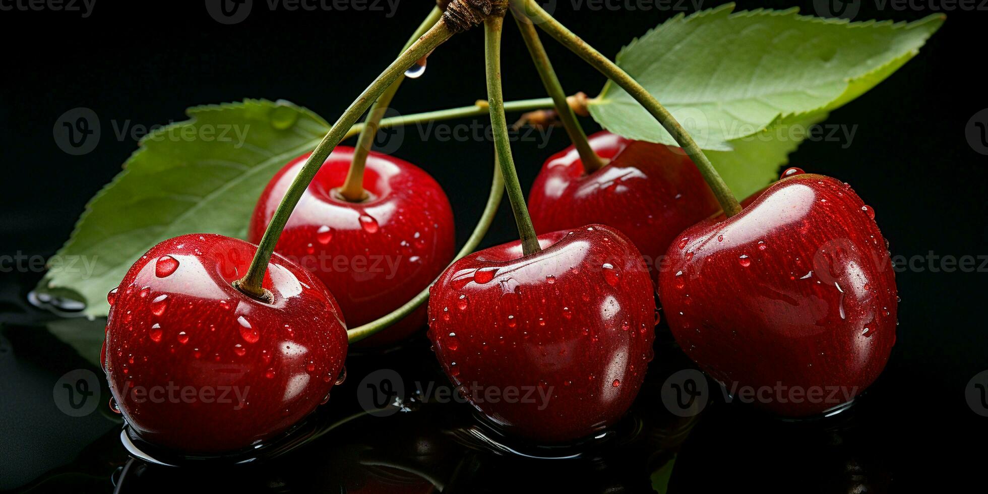 ai generado Fresco maduro Cereza en negro fondo, jugoso y sabroso fruta, sano comida foto