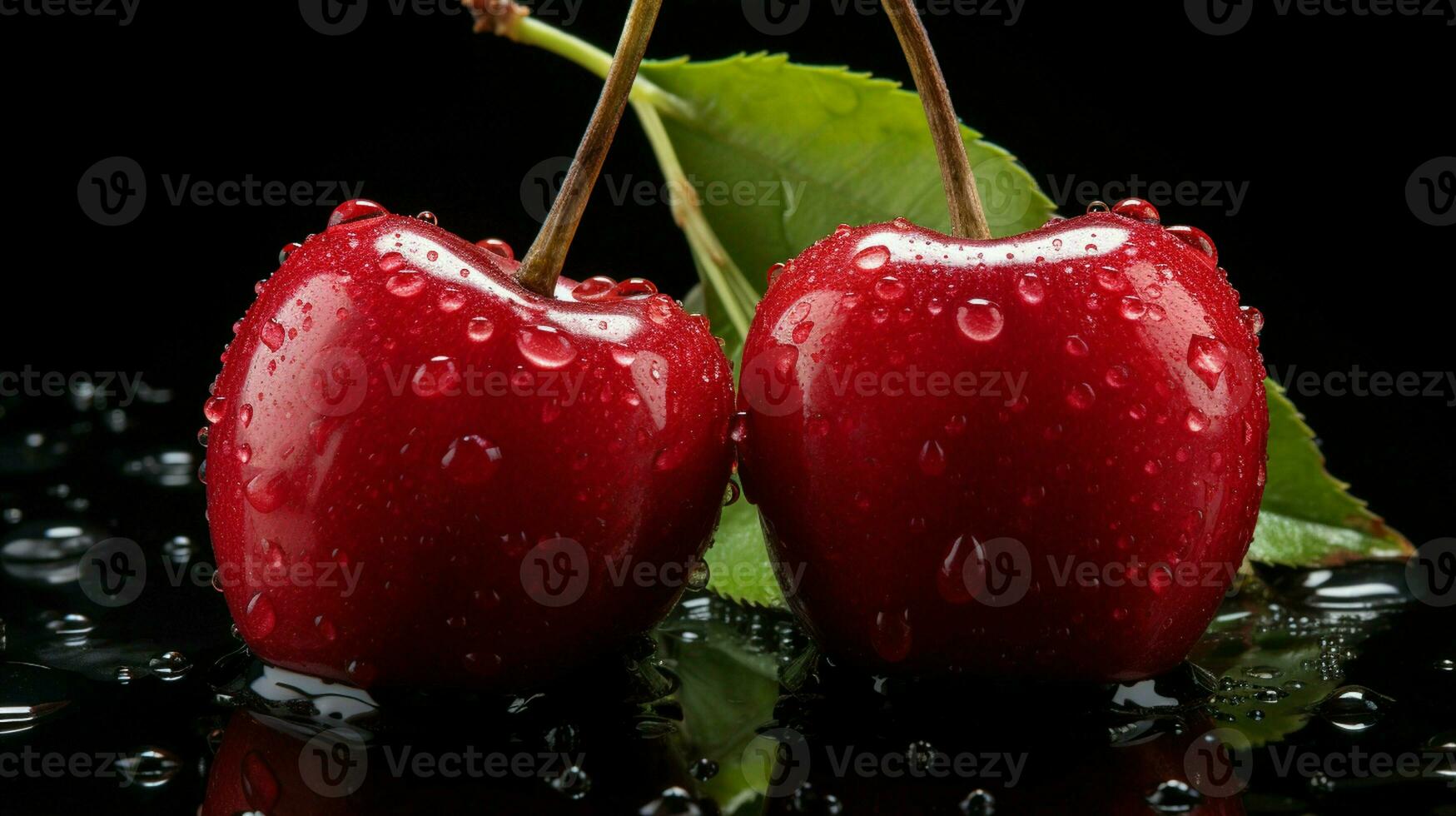 AI generated Fresh Ripe Cherry on Black background, Juicy and tasty Fruit, Healthy Food photo