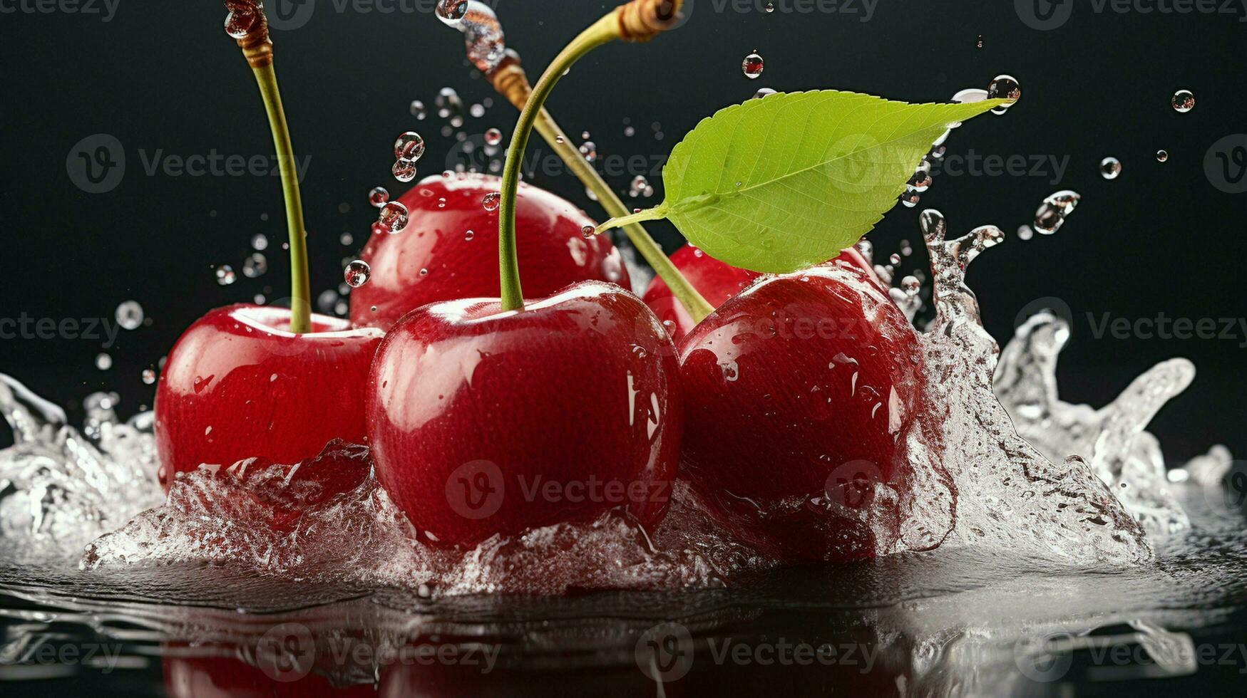 AI generated Fresh Ripe Cherry with Splash effect, Juicy and tasty Fruit, Healthy Food photo