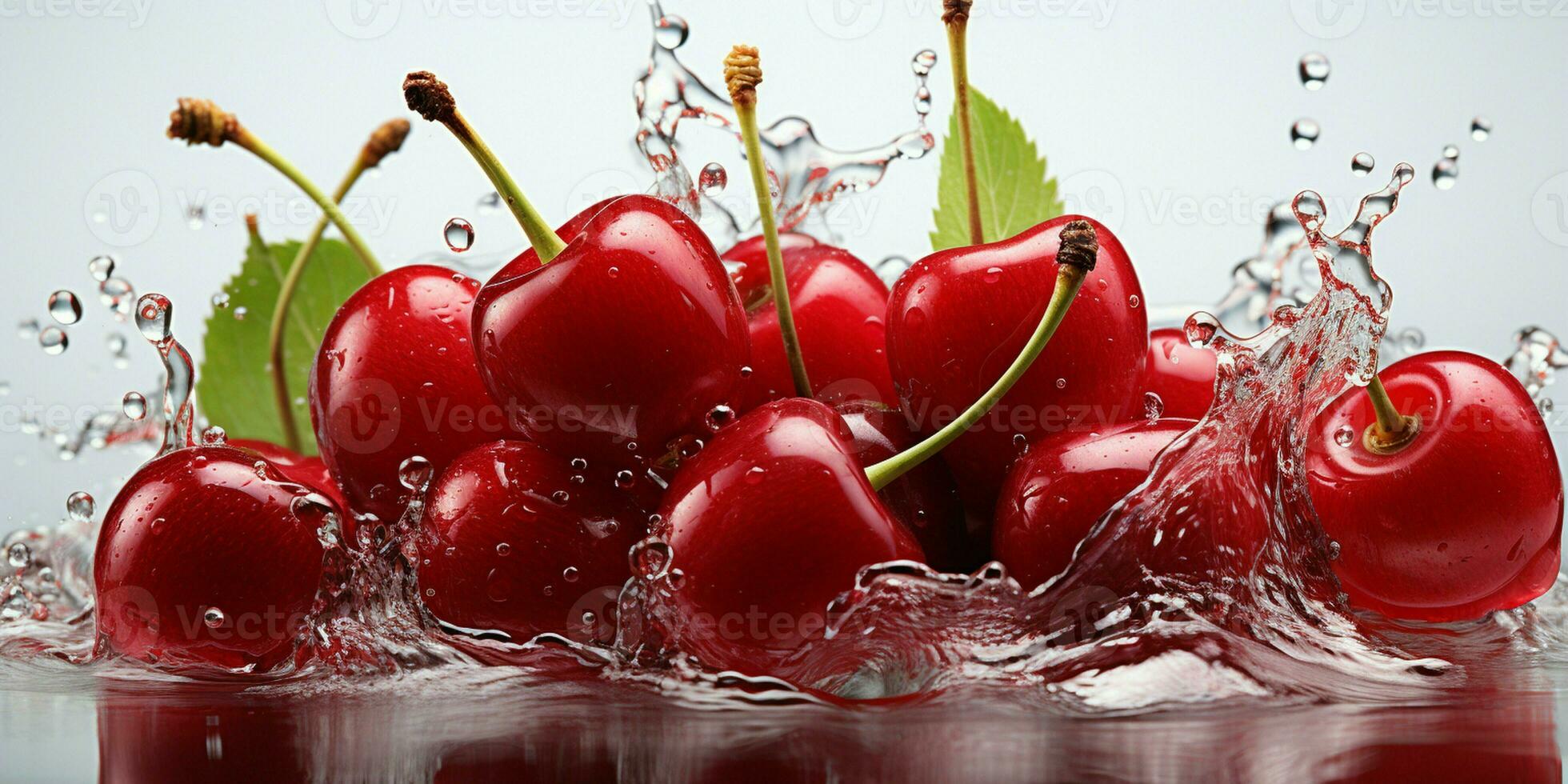 AI generated Fresh Ripe Cherry with Splash effect, Juicy and tasty Fruit, Healthy Food photo