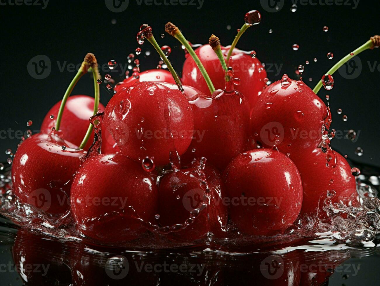 AI generated Fresh Ripe Cherry with Splash effect, Juicy and tasty Fruit, Healthy Food photo