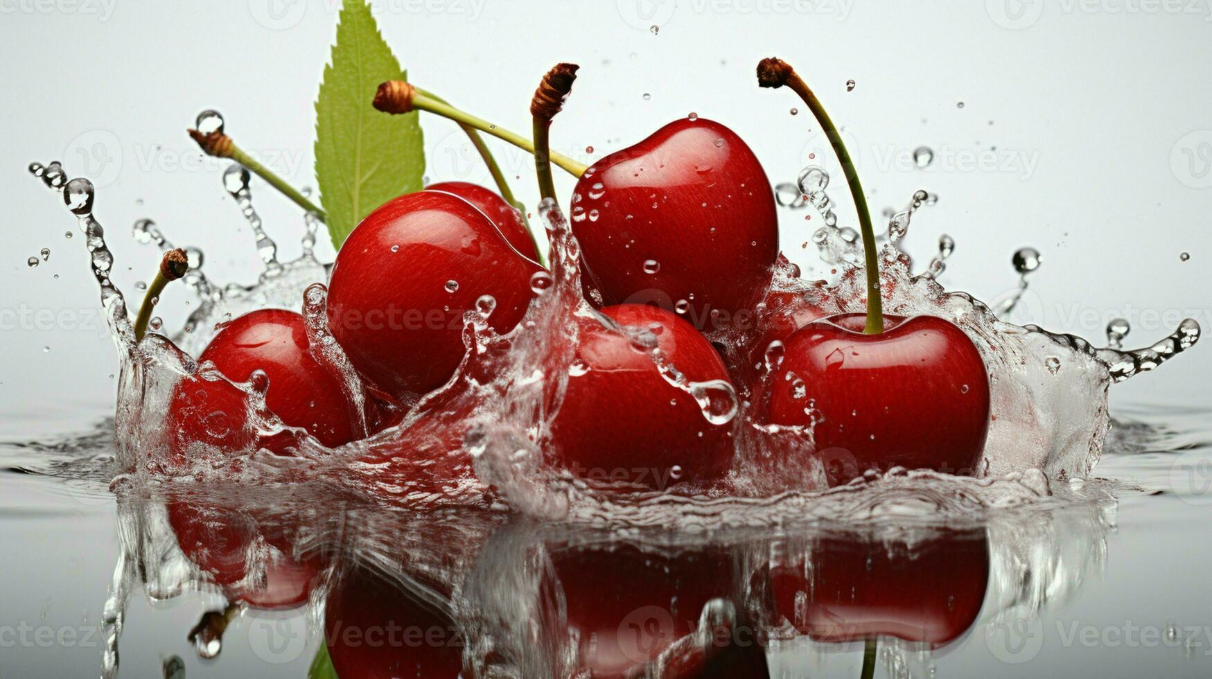 AI generated Fresh Ripe Cherry with Splash effect, Juicy and tasty Fruit, Healthy Food photo