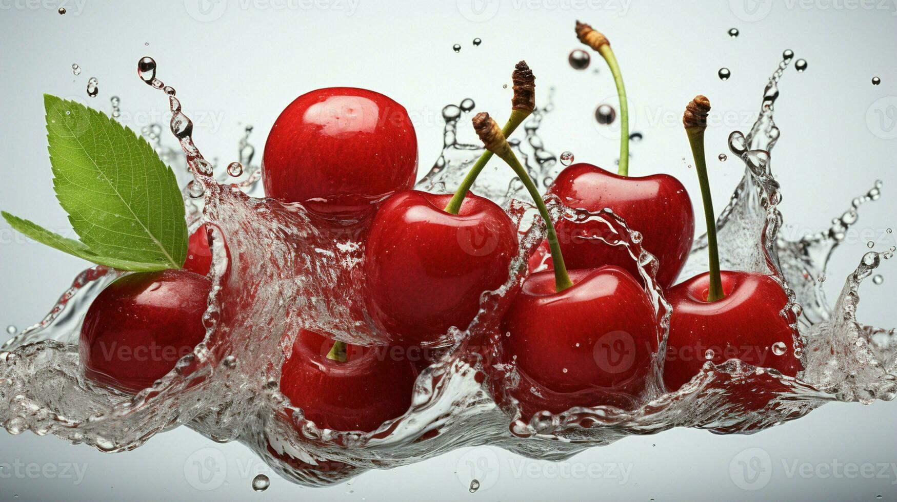 AI generated Fresh Ripe Cherry with Splash effect, Juicy and tasty Fruit, Healthy Food photo