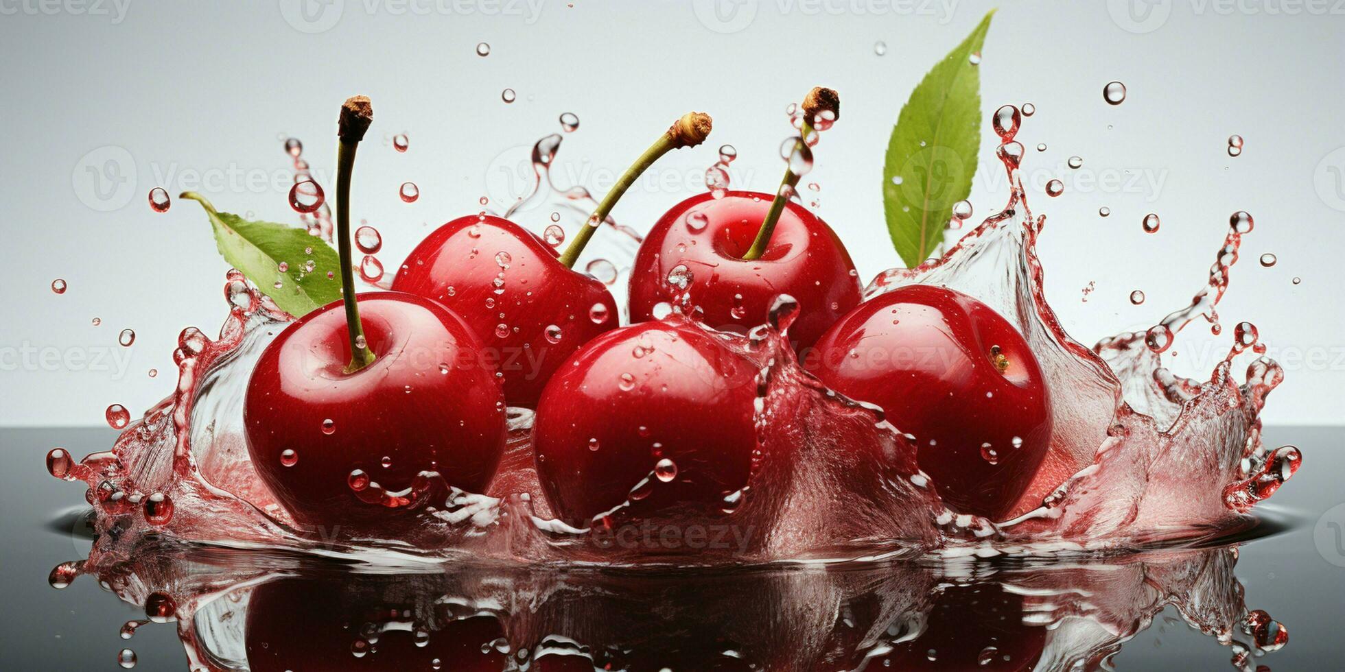 AI generated Fresh Ripe Cherry with Splash effect, Juicy and tasty Fruit, Healthy Food photo