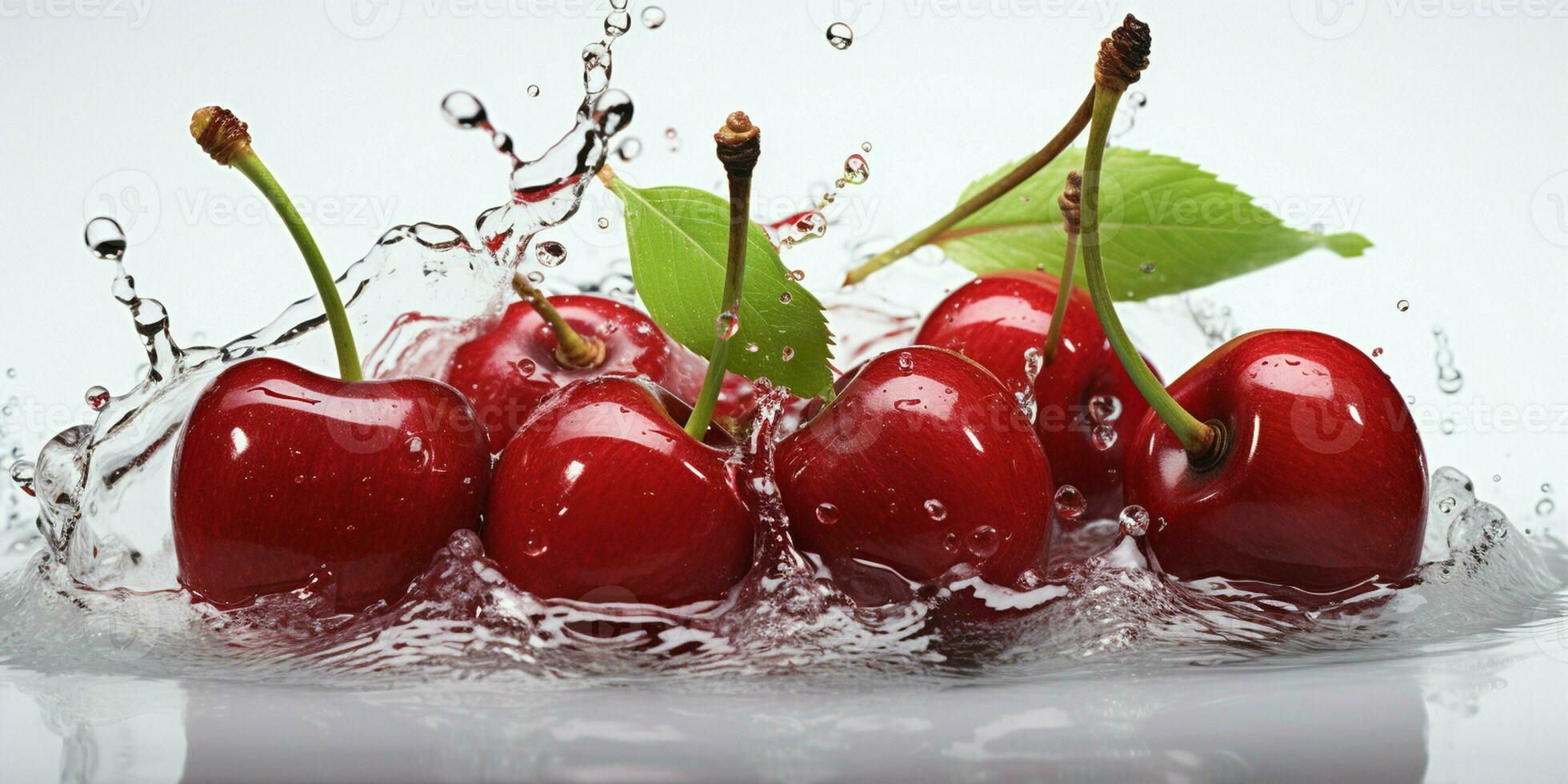 AI generated Fresh Ripe Cherry with Splash effect, Juicy and tasty Fruit, Healthy Food photo