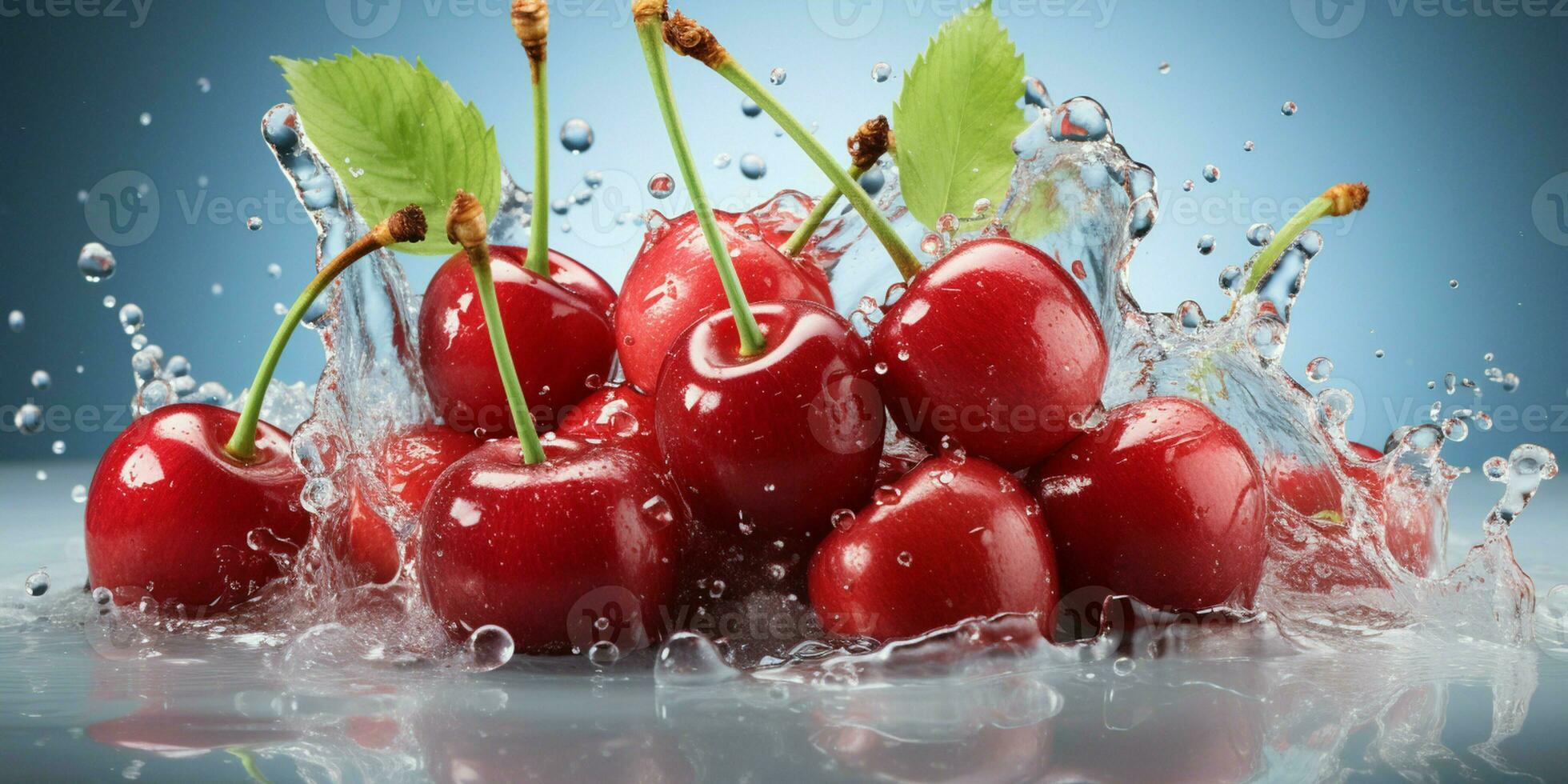 AI generated Fresh Ripe Cherry with Splash effect, Juicy and tasty Fruit, Healthy Food photo