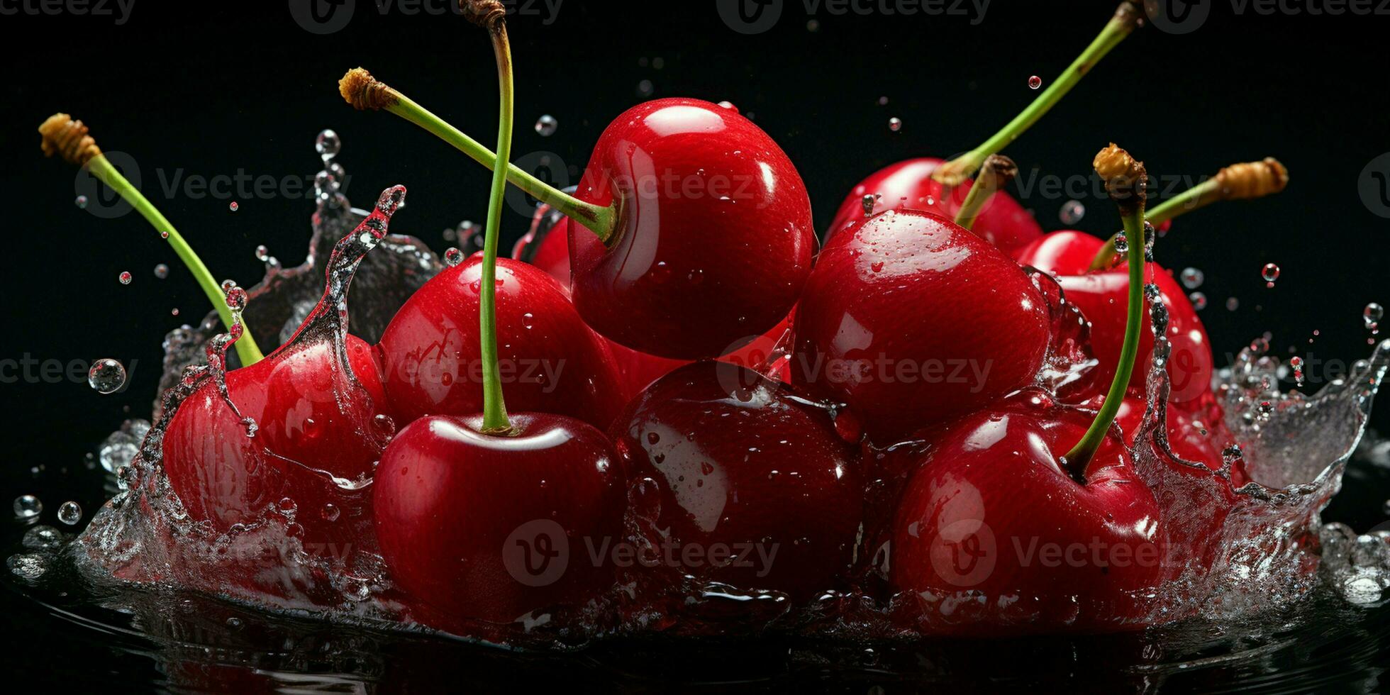 AI generated Fresh Ripe Cherry with Splash effect, Juicy and tasty Fruit, Healthy Food photo