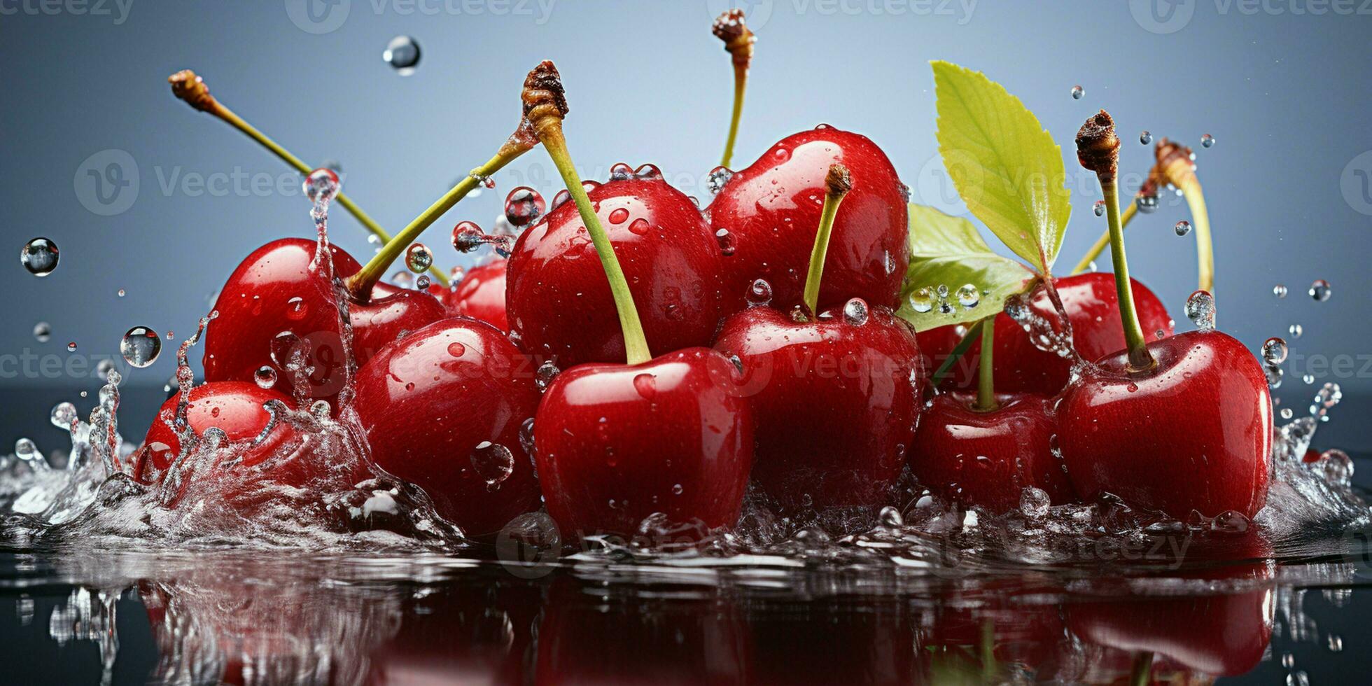 AI generated Fresh Ripe Cherry with Splash effect, Juicy and tasty Fruit, Healthy Food photo