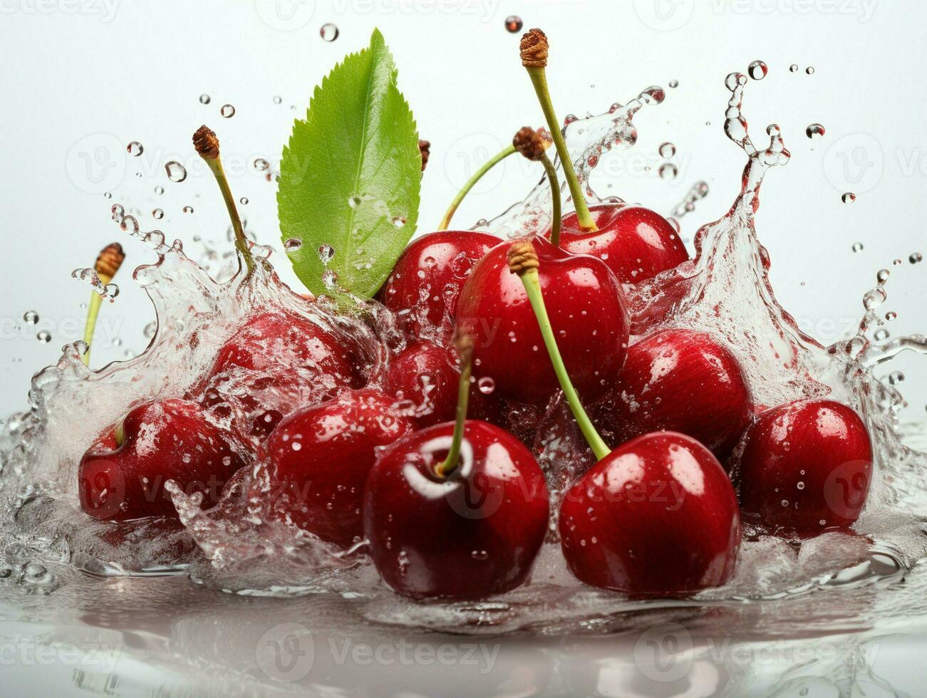 AI generated Fresh Ripe Cherry with Splash effect, Juicy and tasty Fruit, Healthy Food photo