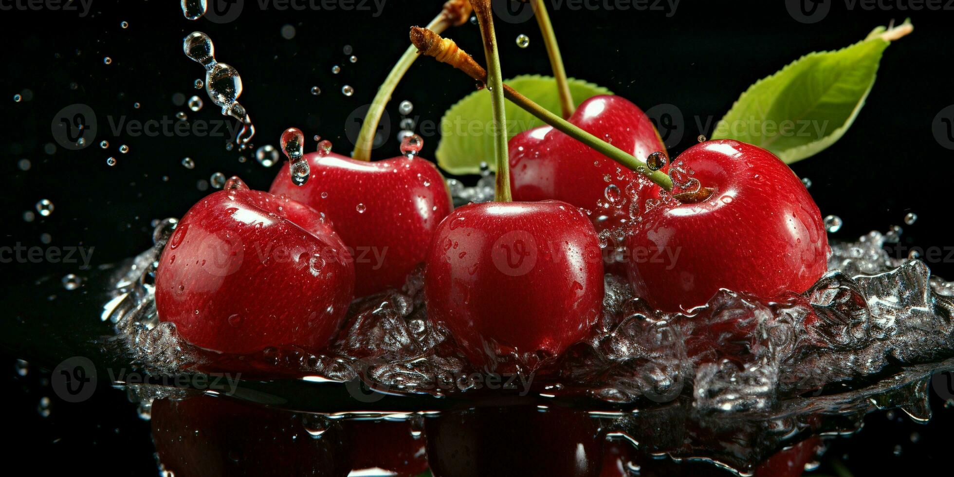 AI generated Fresh Ripe Cherry with Splash effect, Juicy and tasty Fruit, Healthy Food photo