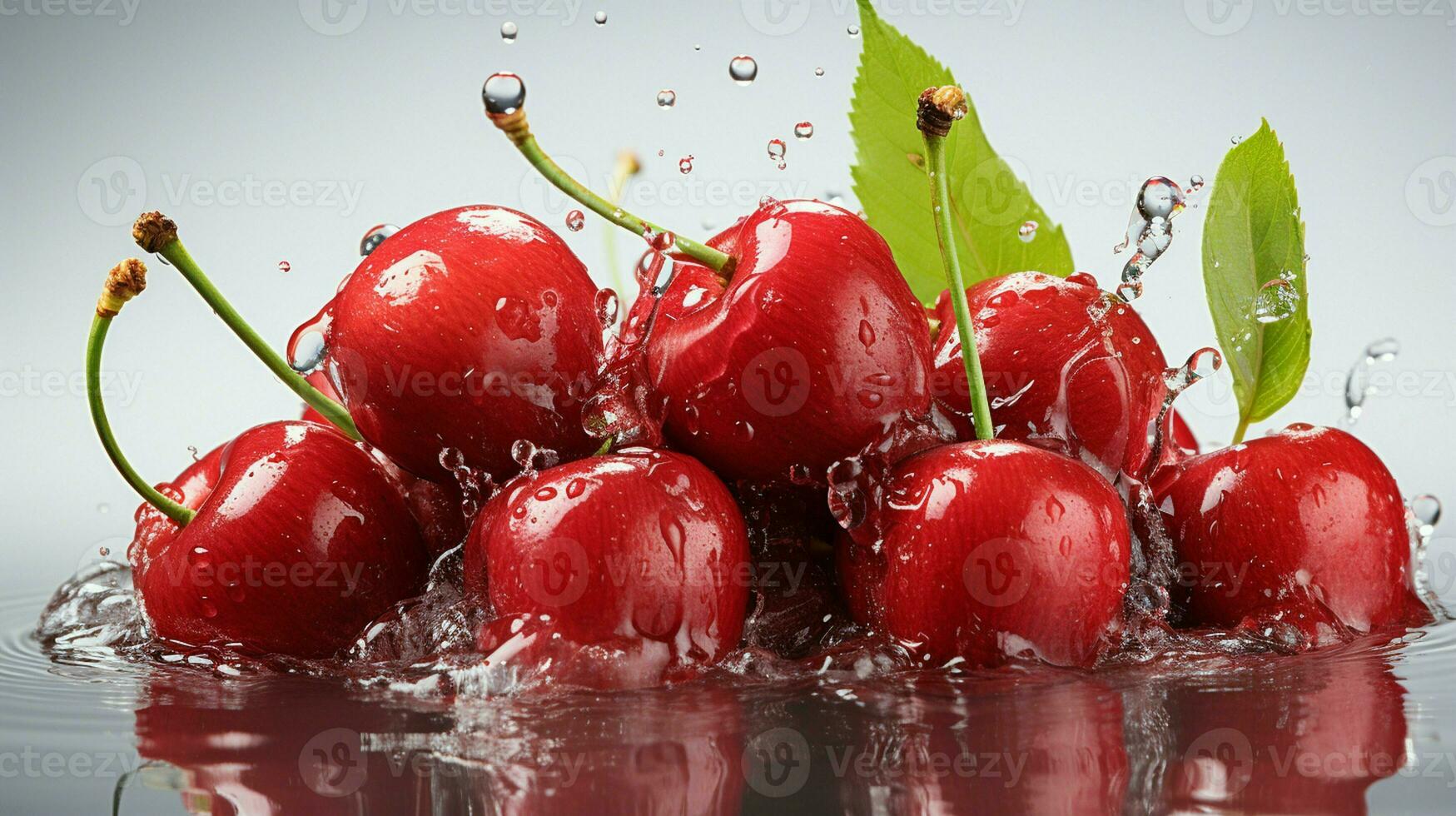 AI generated Fresh Ripe Cherry with Splash effect, Juicy and tasty Fruit, Healthy Food photo