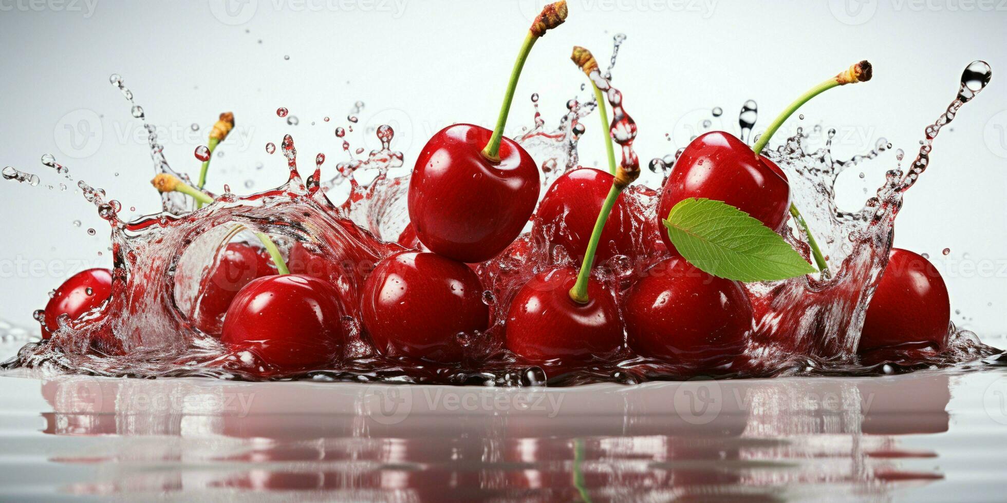 AI generated Fresh Ripe Cherry with Splash effect, Juicy and tasty Fruit, Healthy Food photo