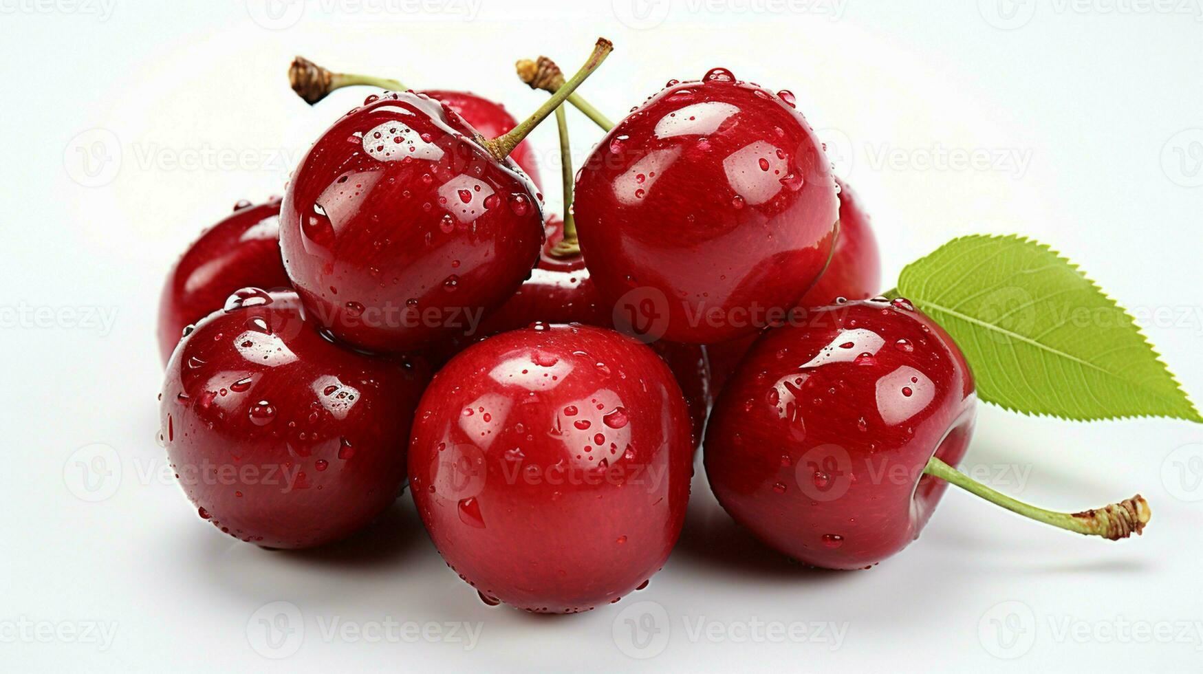 ai generado Fresco maduro Cereza en blanco fondo, jugoso y sabroso fruta, sano comida foto