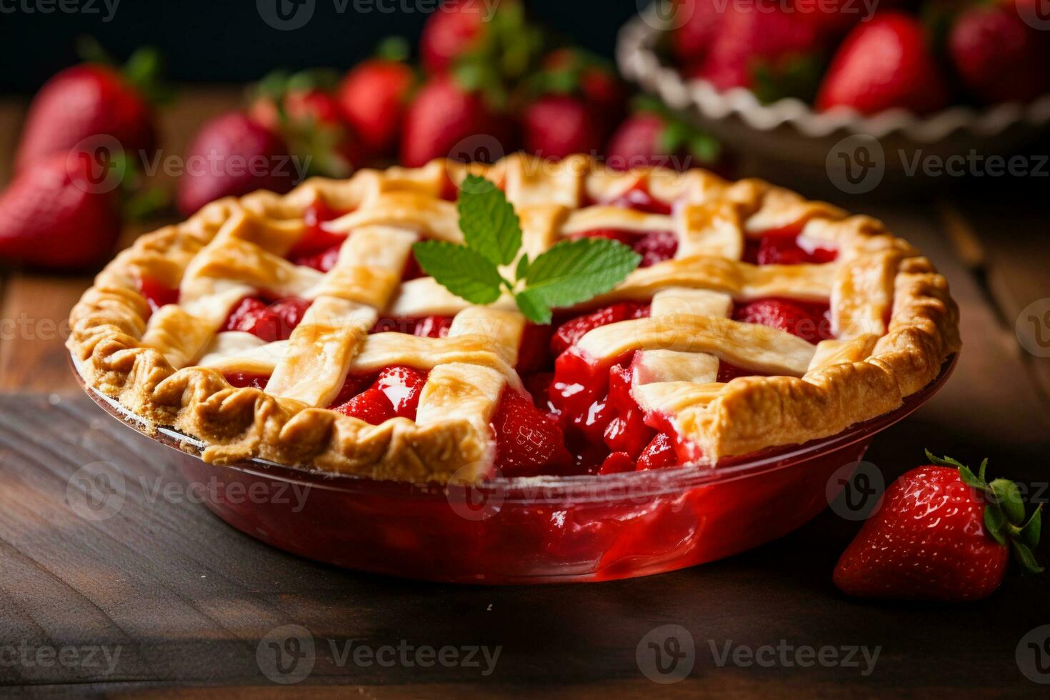 AI generated Freshly baked strawberry sweet pie photo