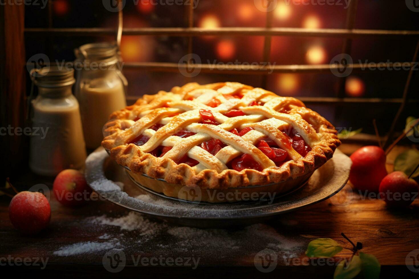 AI generated Freshly baked strawberry sweet pie photo