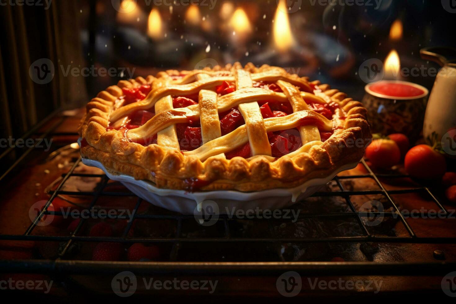 AI generated Freshly baked strawberry sweet pie photo