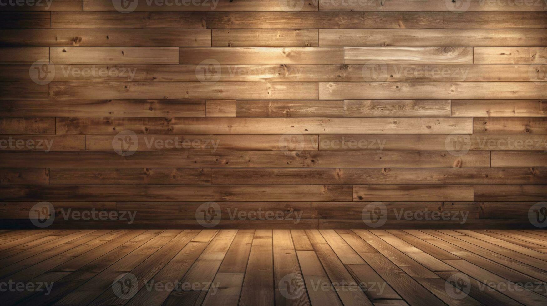 AI generated wood wall empty room mock-up, ai photo