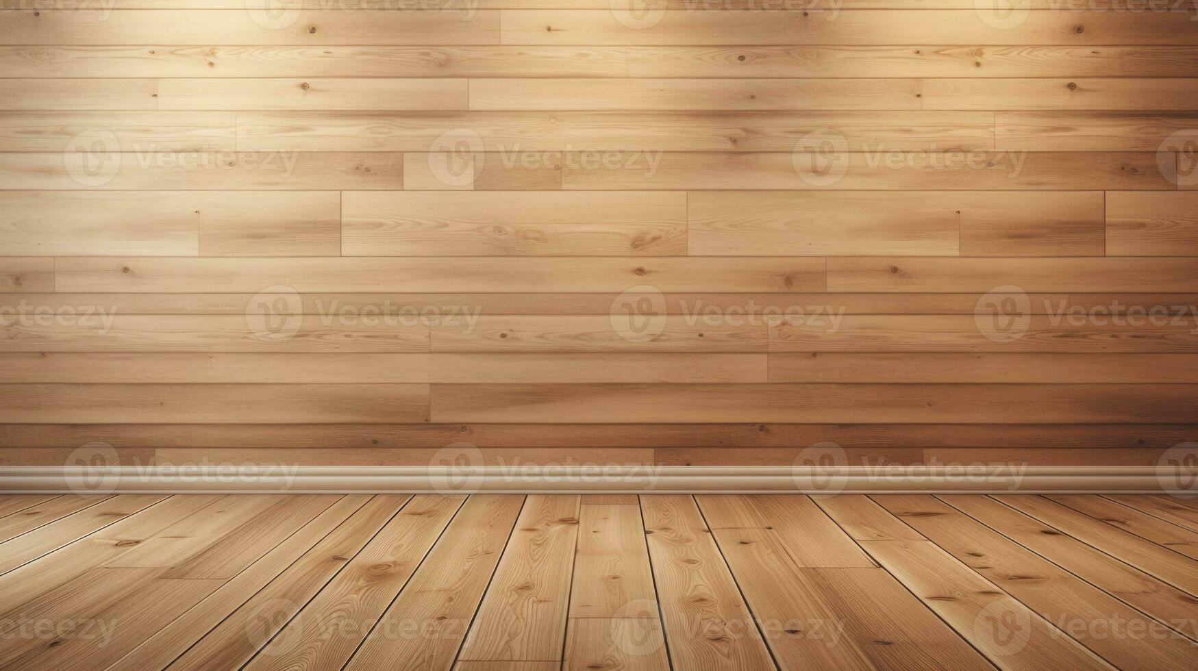 AI generated wood wall empty room mock-up, ai photo