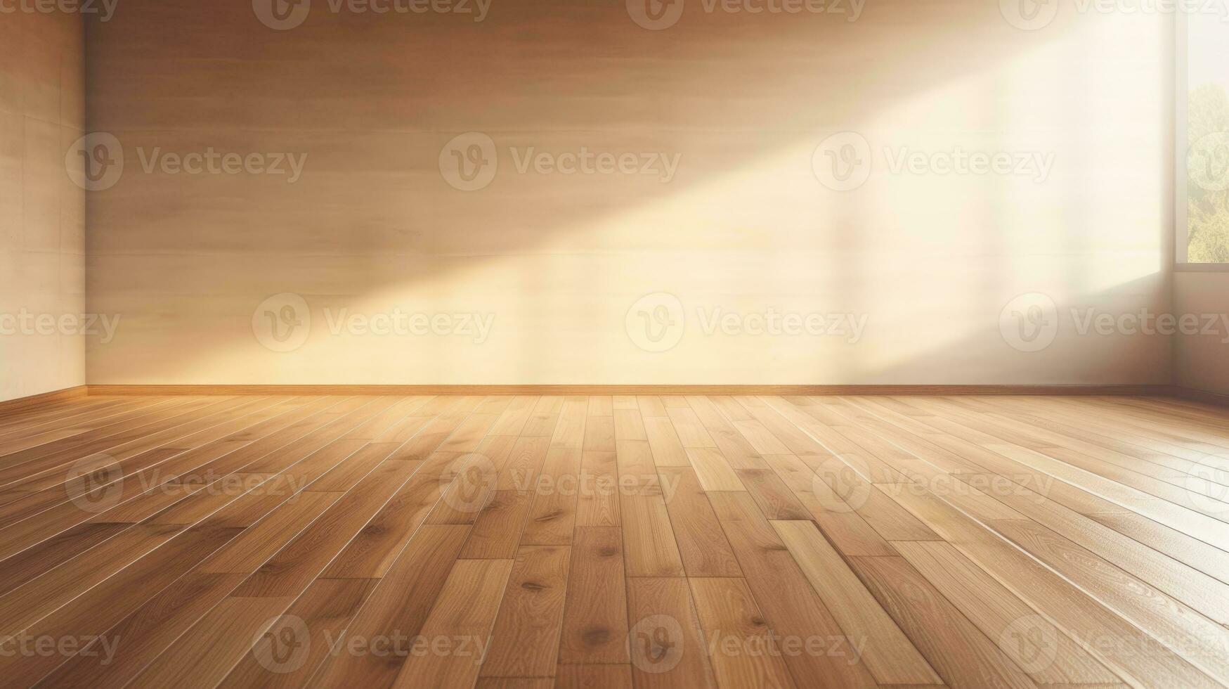 AI generated wood wall empty room mock-up, ai photo