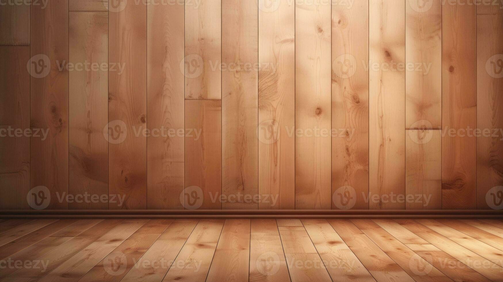 AI generated wood wall empty room mock-up, ai photo