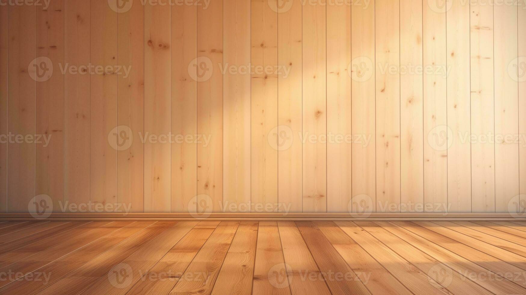 AI generated wood wall empty room mock-up, ai photo