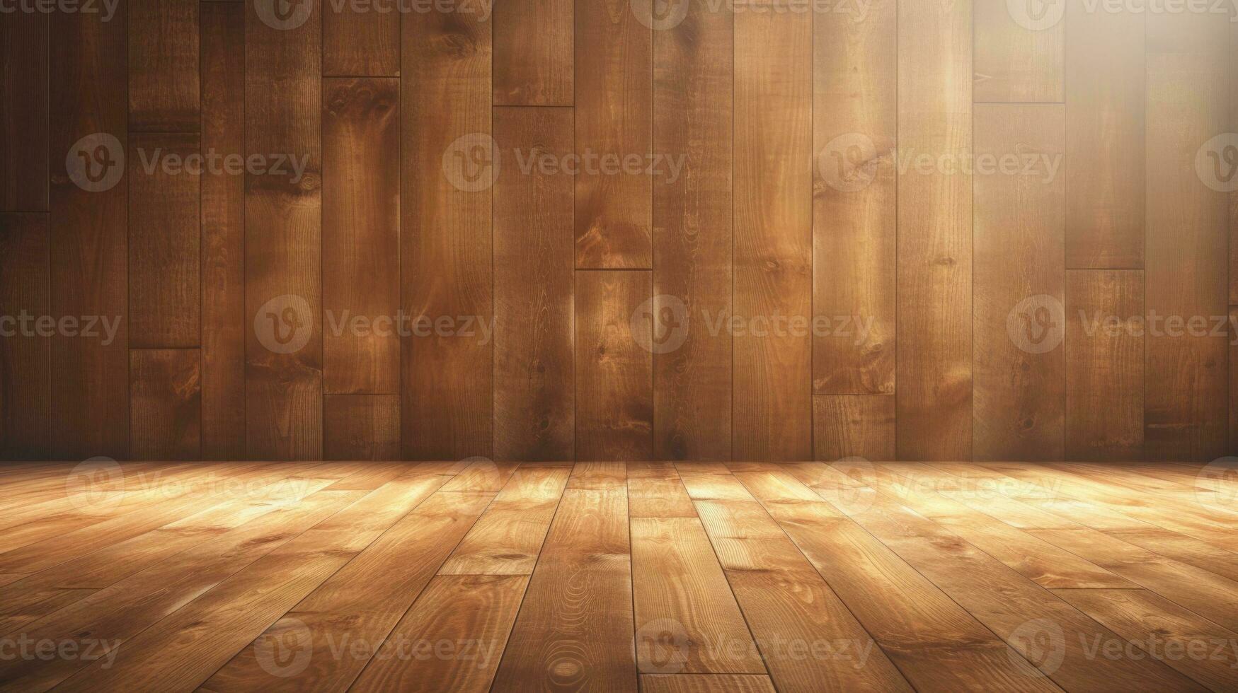 AI generated wood wall empty room mock-up, ai photo