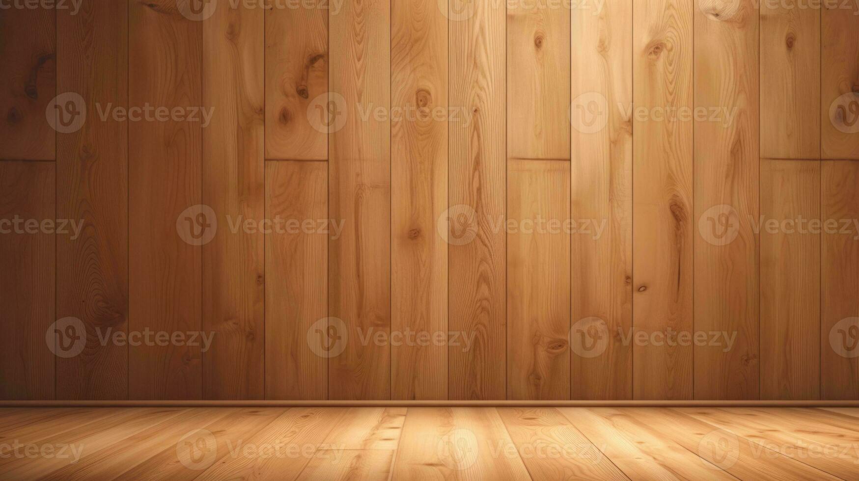 AI generated wood wall empty room mock-up, ai photo