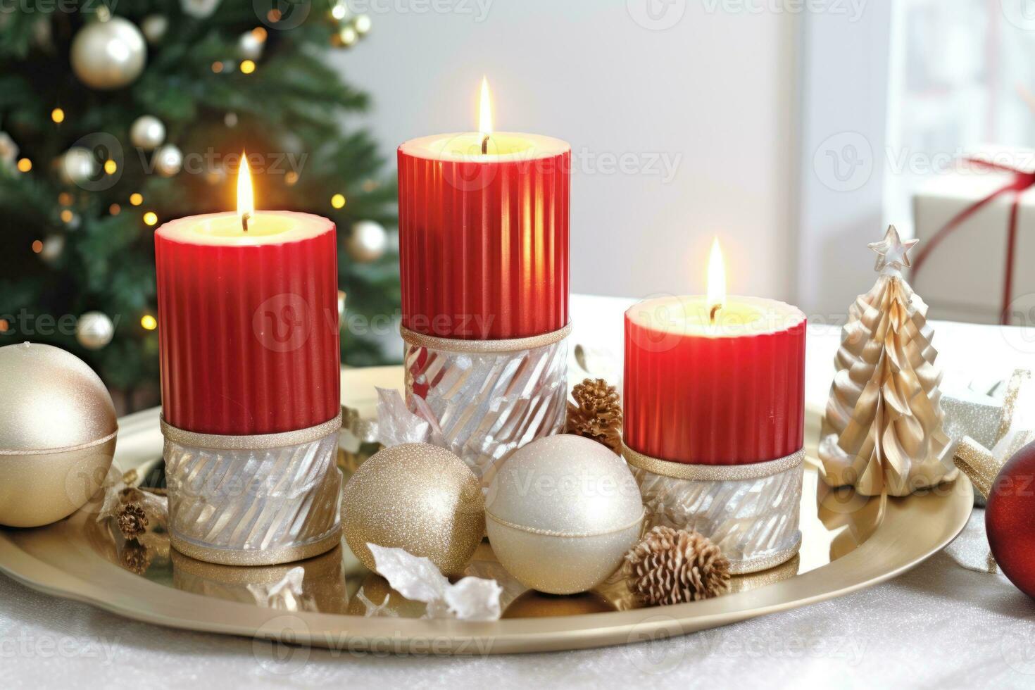 AI generated christmas candle xmas candles decoration, ai photo