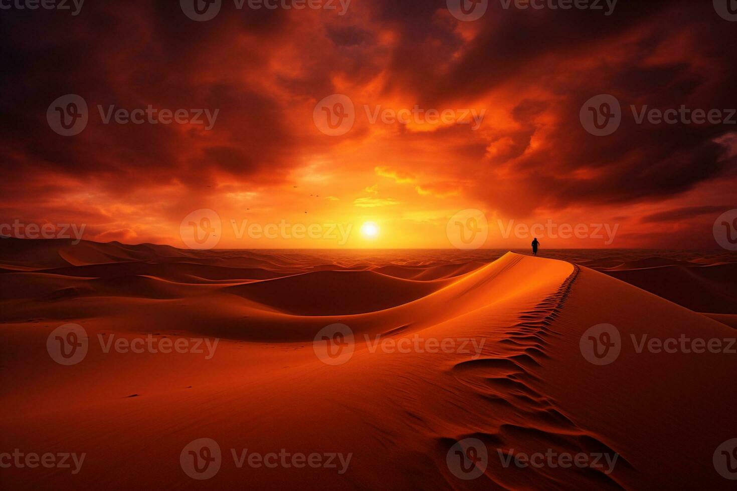 AI generated Beautiful sunset over the sand dunes in the Arabian Empty Quarter Desert photo