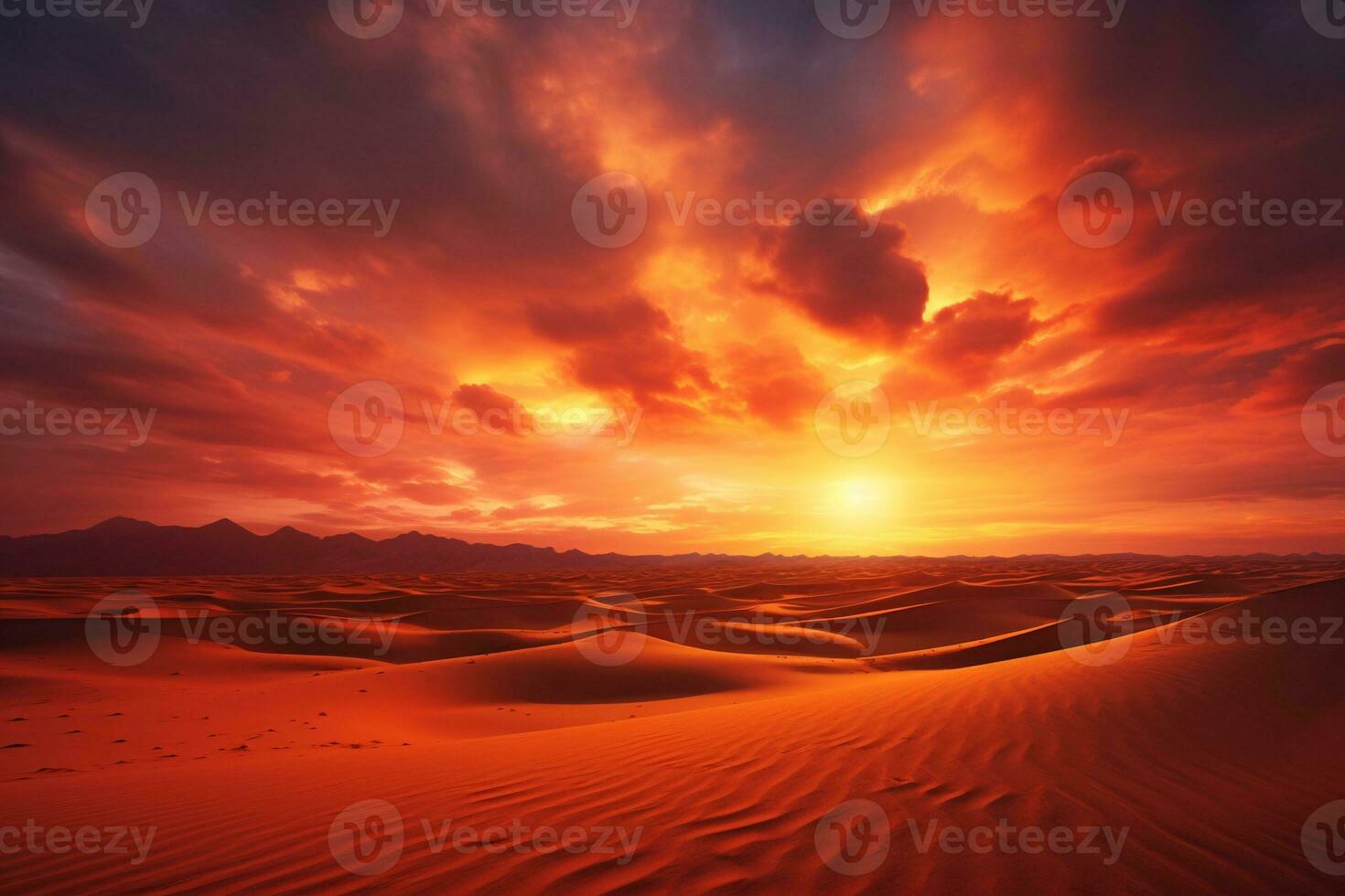 AI generated Beautiful sunset over the sand dunes in the Arabian Empty Quarter Desert photo