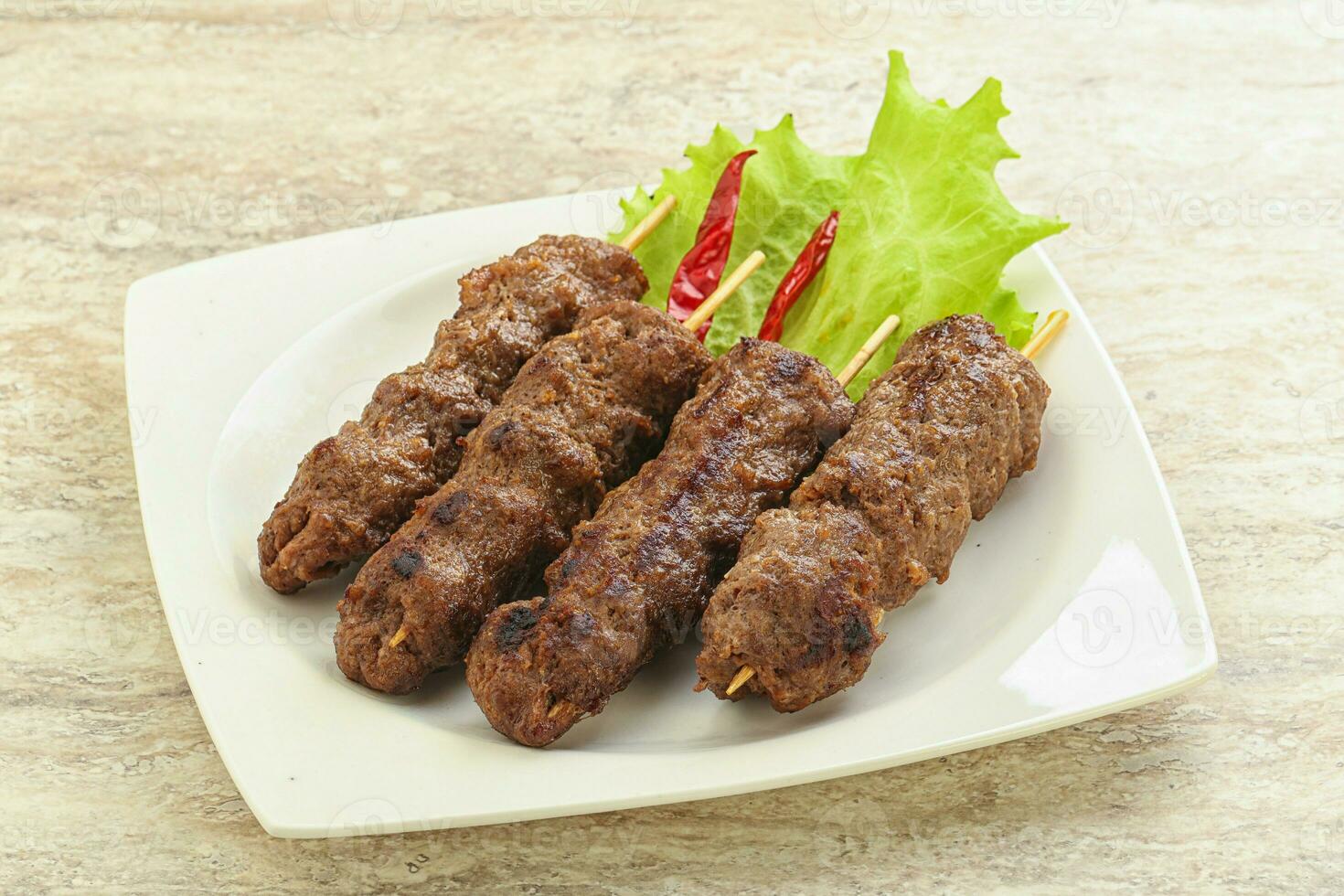 Beef kebab skewer minced meat photo