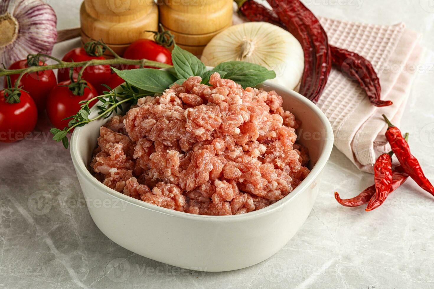 Raw minced pork uncooked meat photo