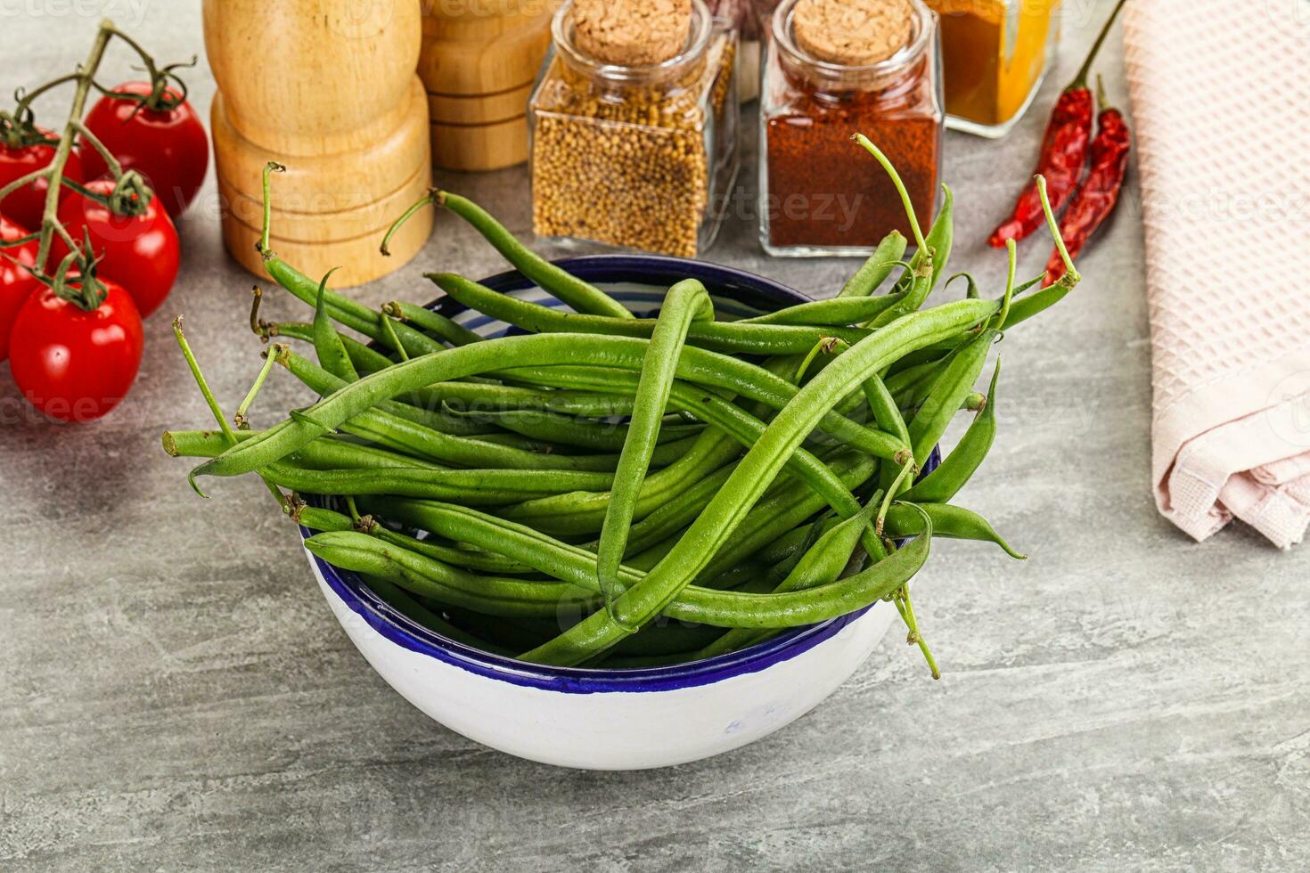 Raw green bean string uncooked photo