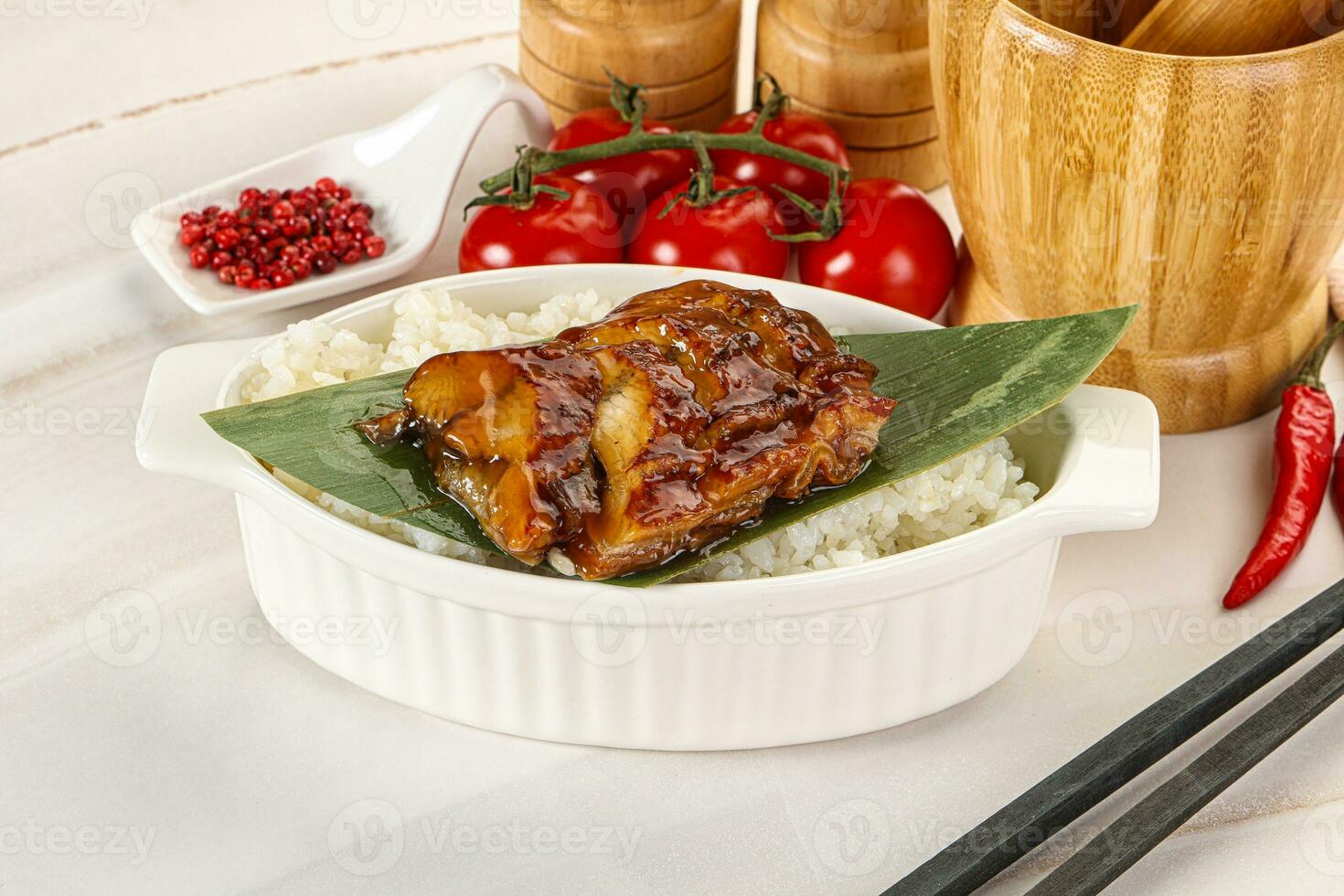 Grilled eel with steamed rice photo