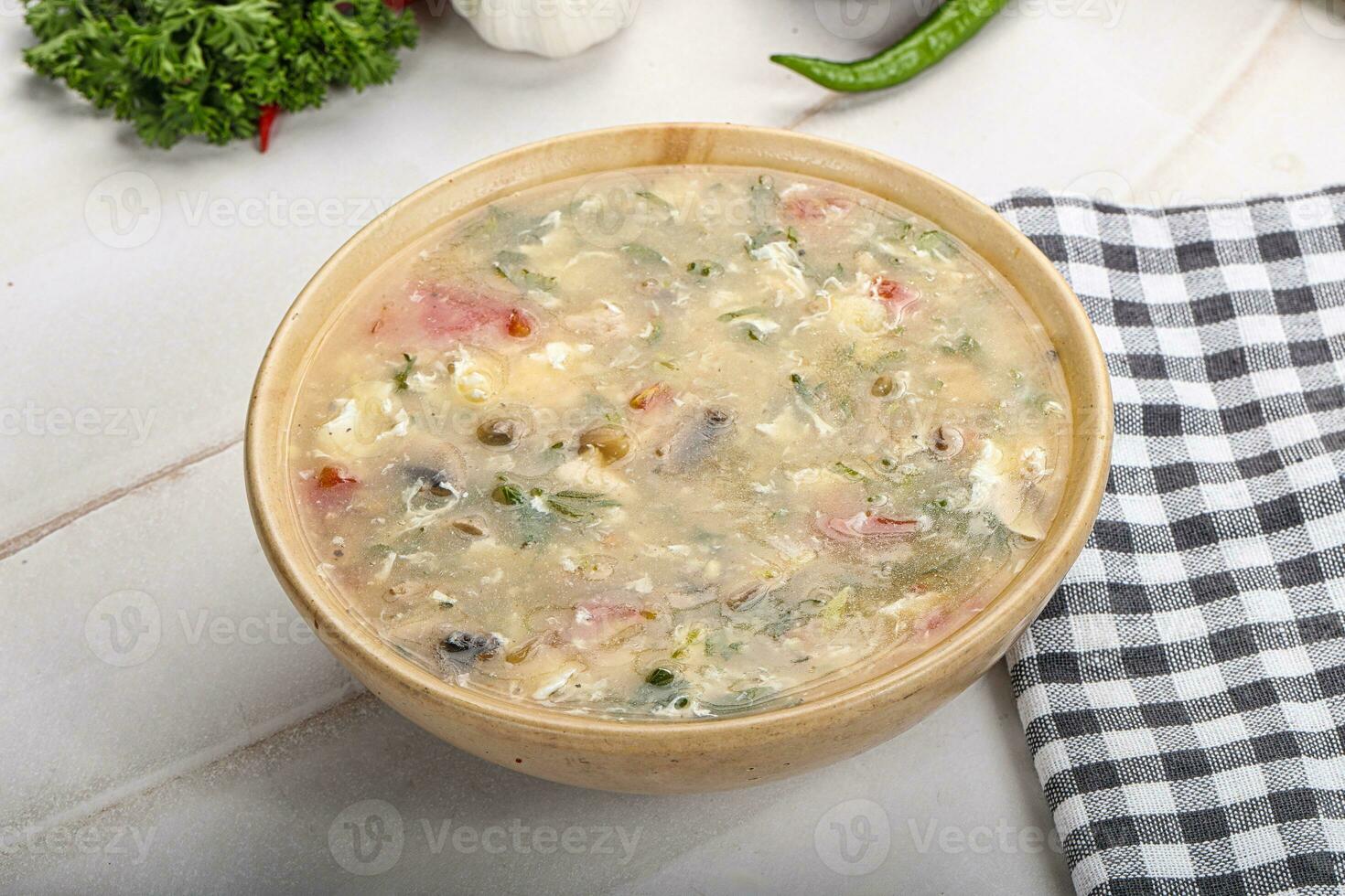 Chicken hot and sour soup photo