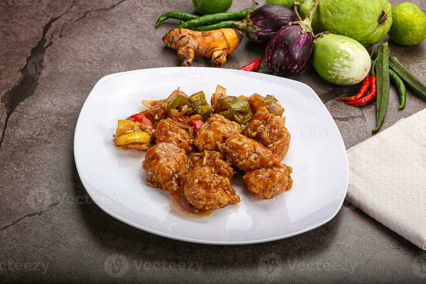 Chinese cuisine - prawn with chili sauce photo