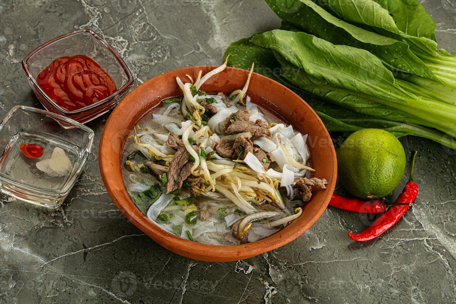 Vietnamese soup Pho Bo with beef photo