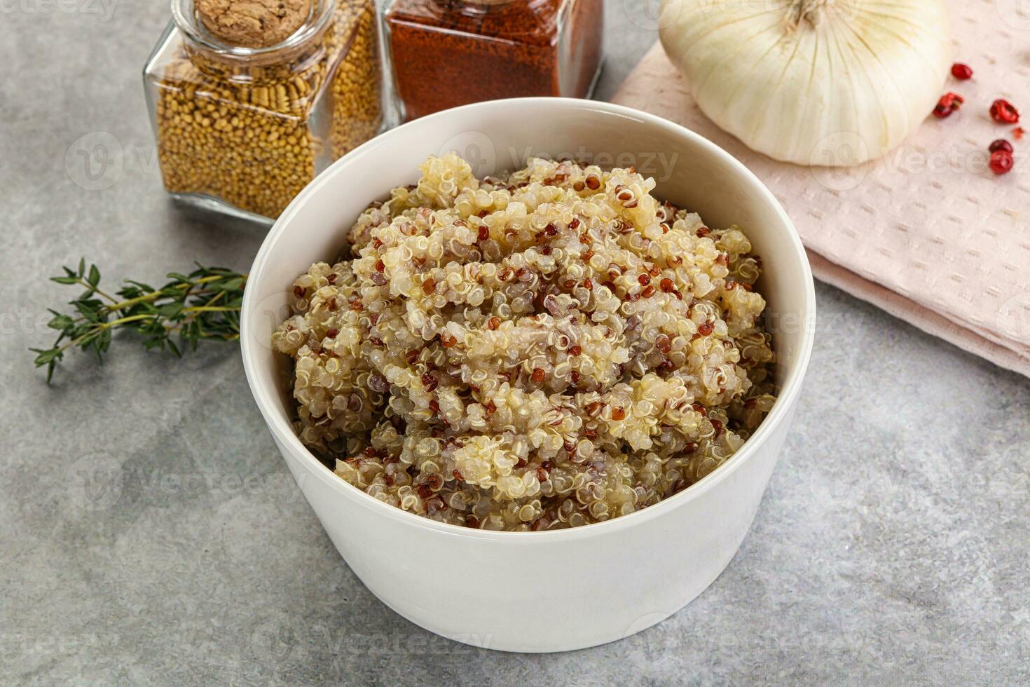 Vegan cuisine - boiled quinoa cereal photo