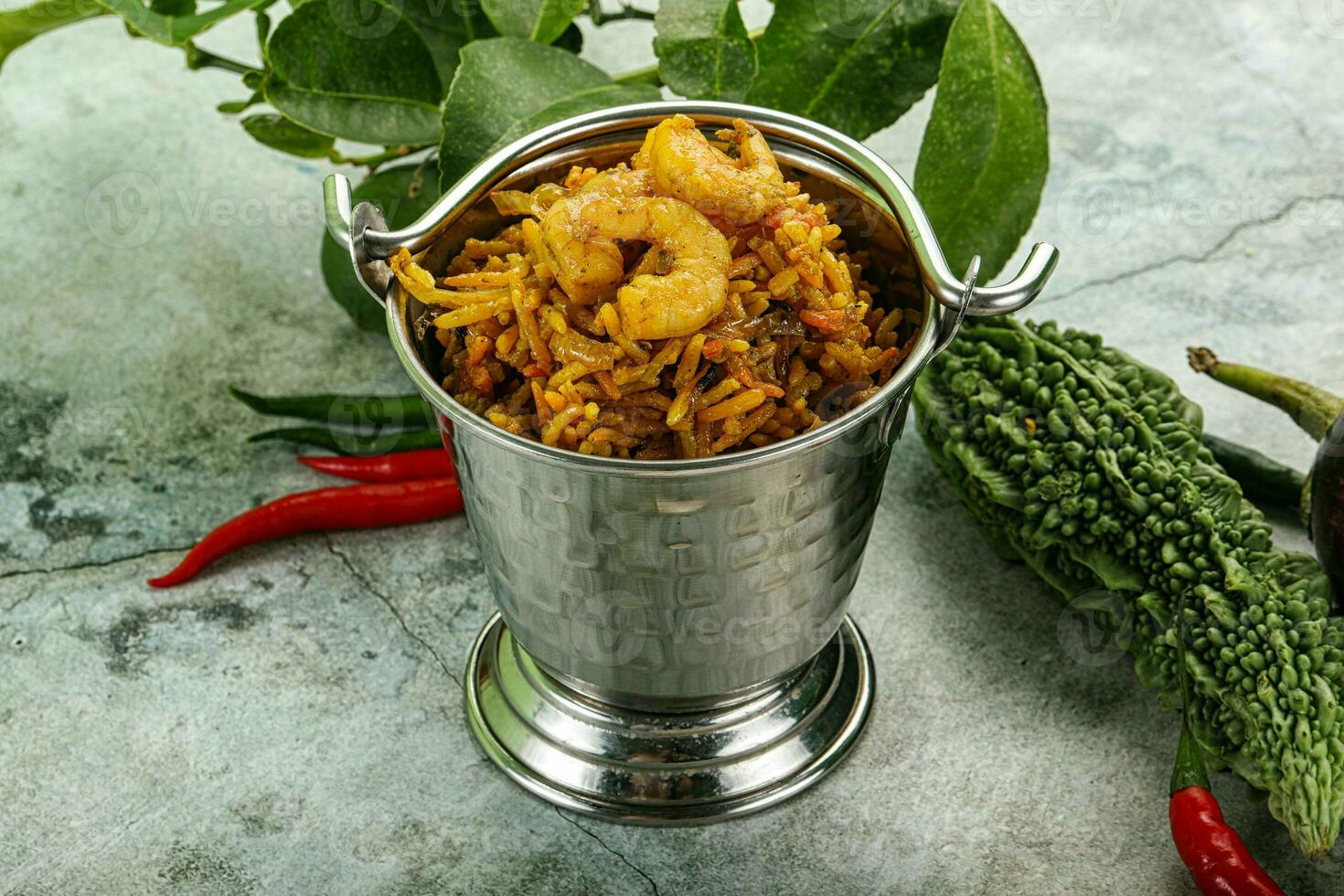 Indian cuisine - briani with prawns photo