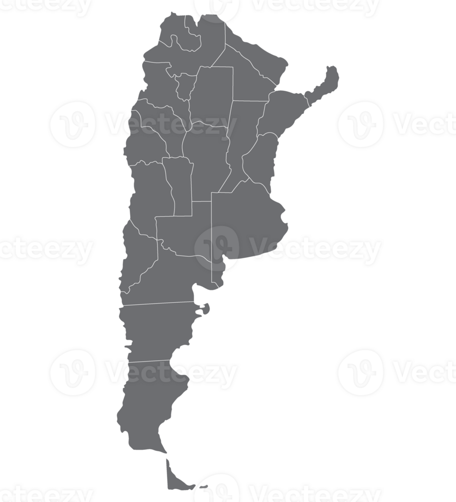 Argentina map. Map of Argentina in administrative regions in grey color png